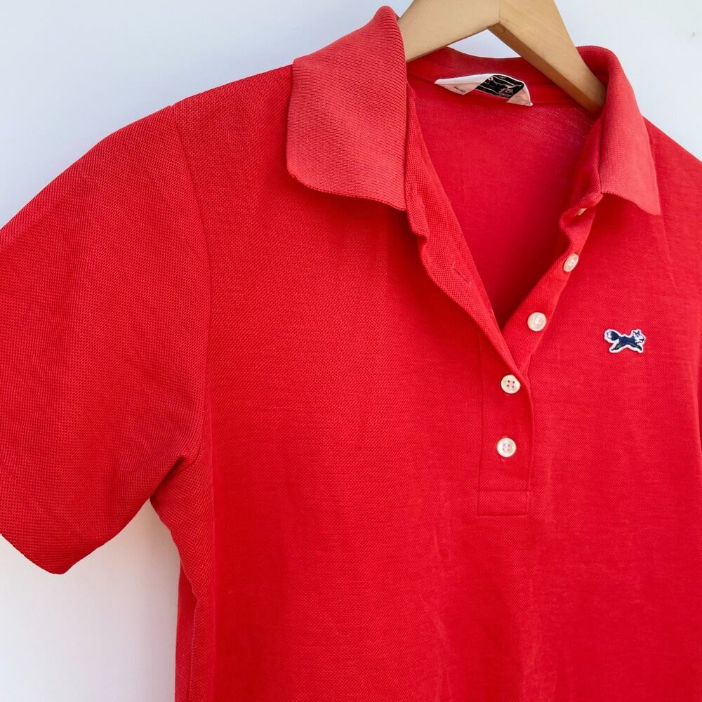 Vintage 80s JCPenney Fox Knit Polo XS-S Red Preppy Academia Minimalist Tennis - Picture 2 of 9